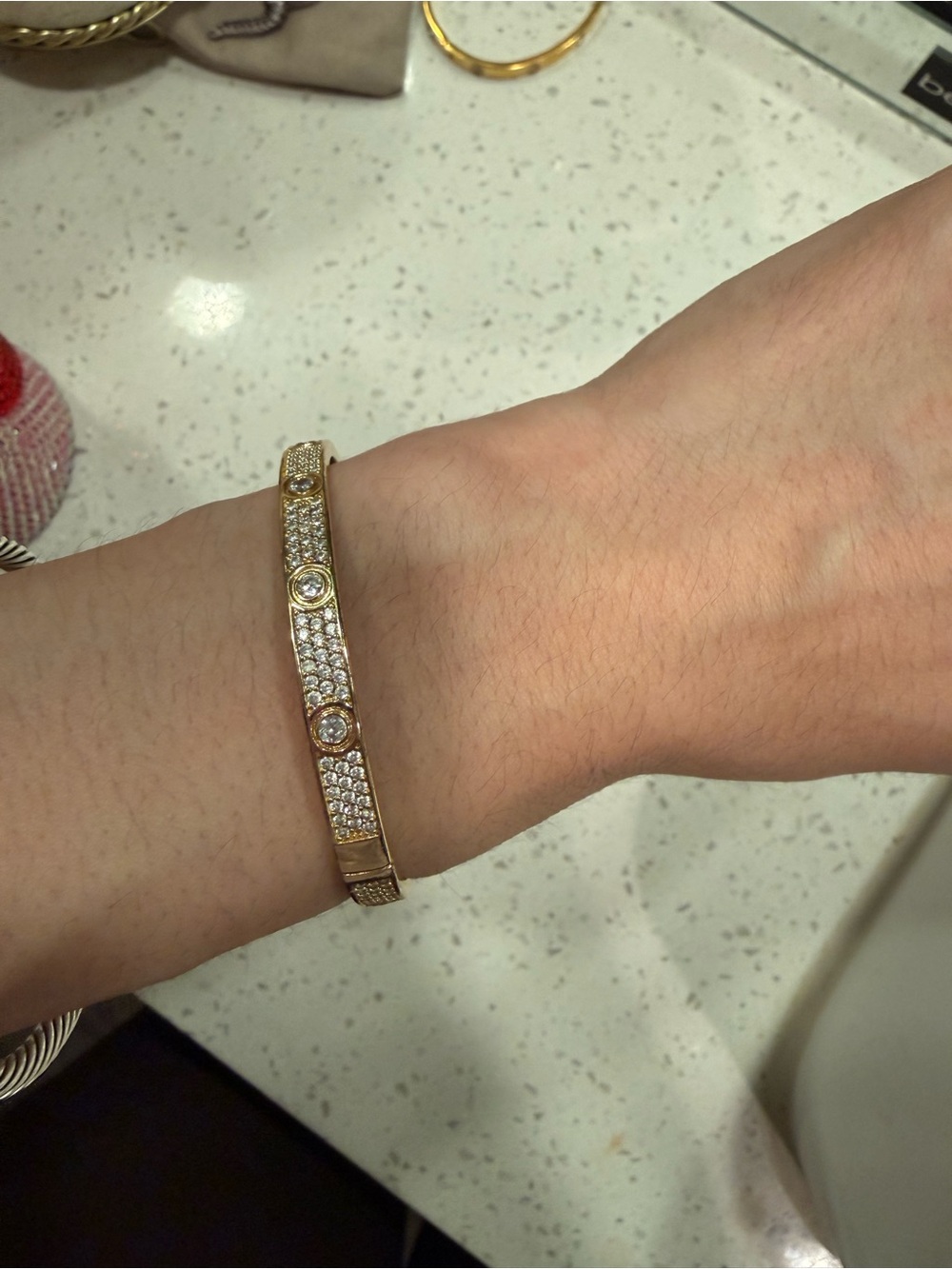Gold Crystal Pave Bangle Bracelet - Women